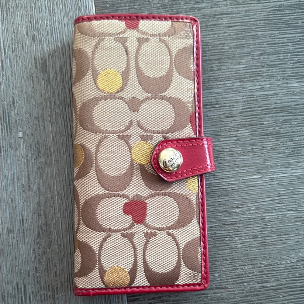 Coach Signature Canvas Wallet with Red Trim